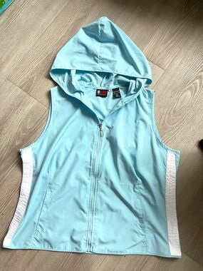 Vintage Y2K Light Blue Hooded Zip Vest